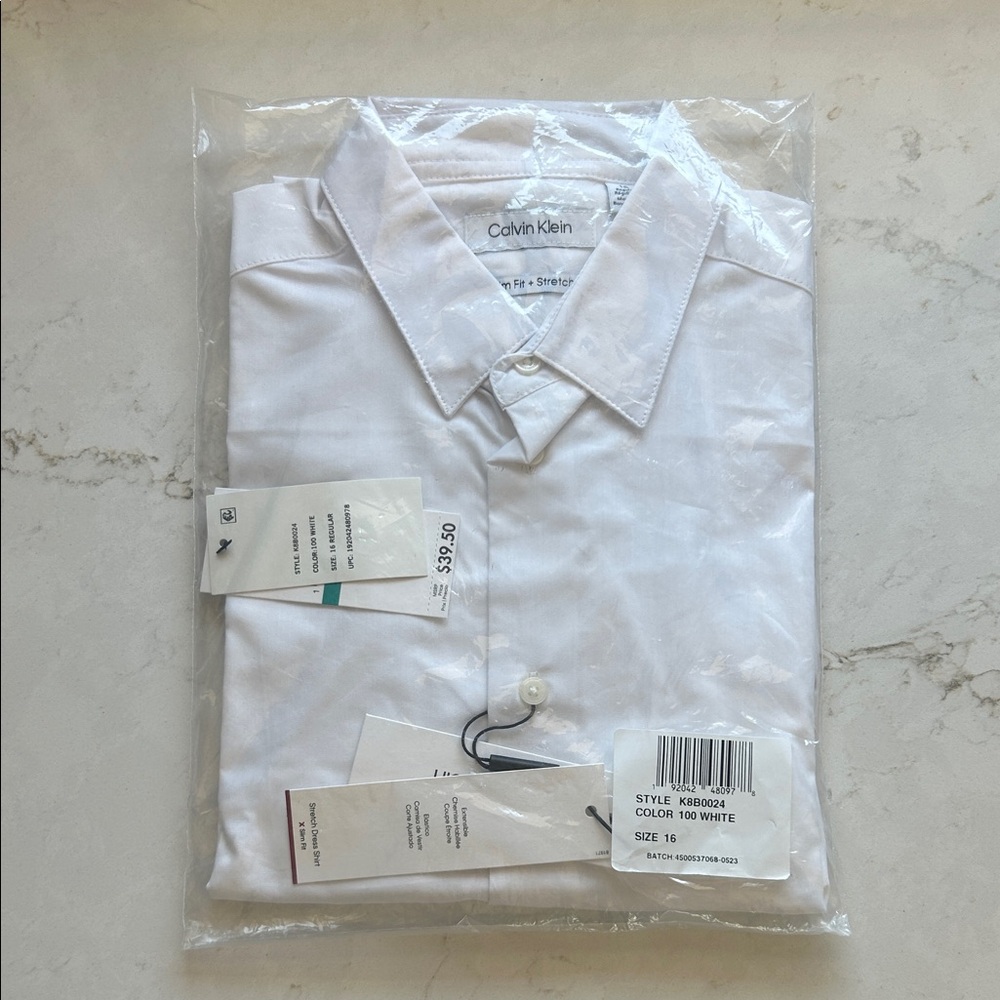 Calvin Klein Kids' Classic White Dress Shirt Boys 16 Formal Long Sleeve